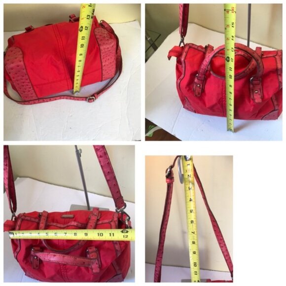 UNITED COLORS OF BENETTON Nylon Satchel Shoulder Crossbody Bag Tote Zip Snap Red - Picture 15 of 15
